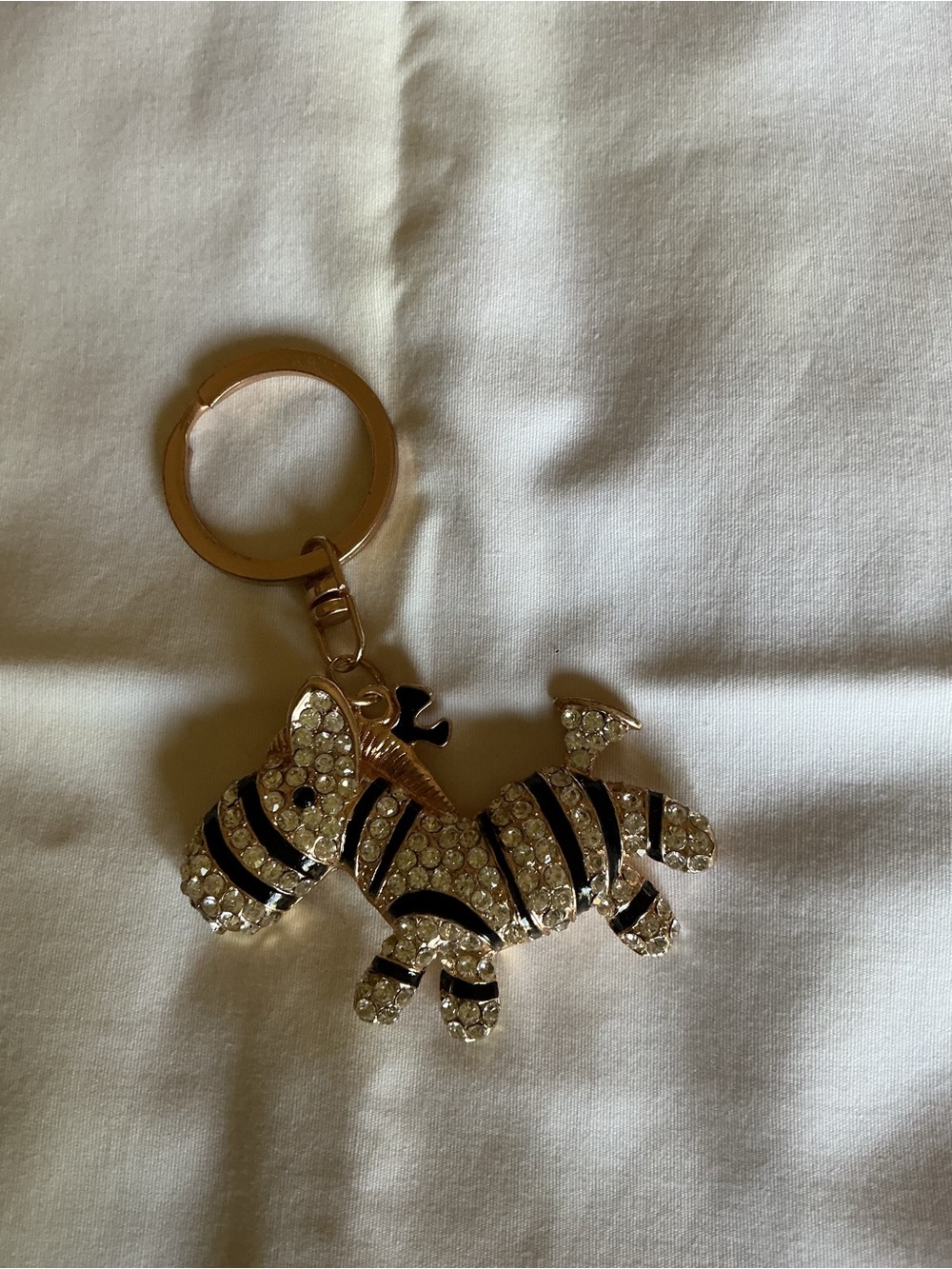 Crystal Zebra Keychain - Gold Tone with Black Stripes